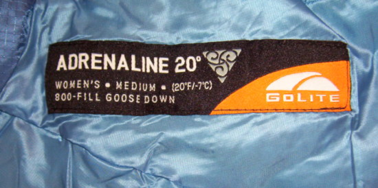 Fabric tag on the sleeping bag